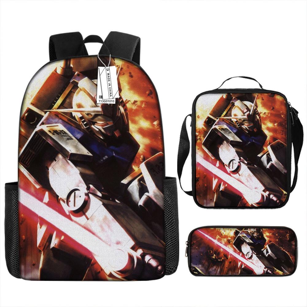Gundam Backpack 3D Pattern Anime Backpack Student Printed School Bag Three-piece Set