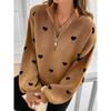 2026 Autumn Women's New European and American Knitted Long-sleeved Love Pattern Zipper Sweater
