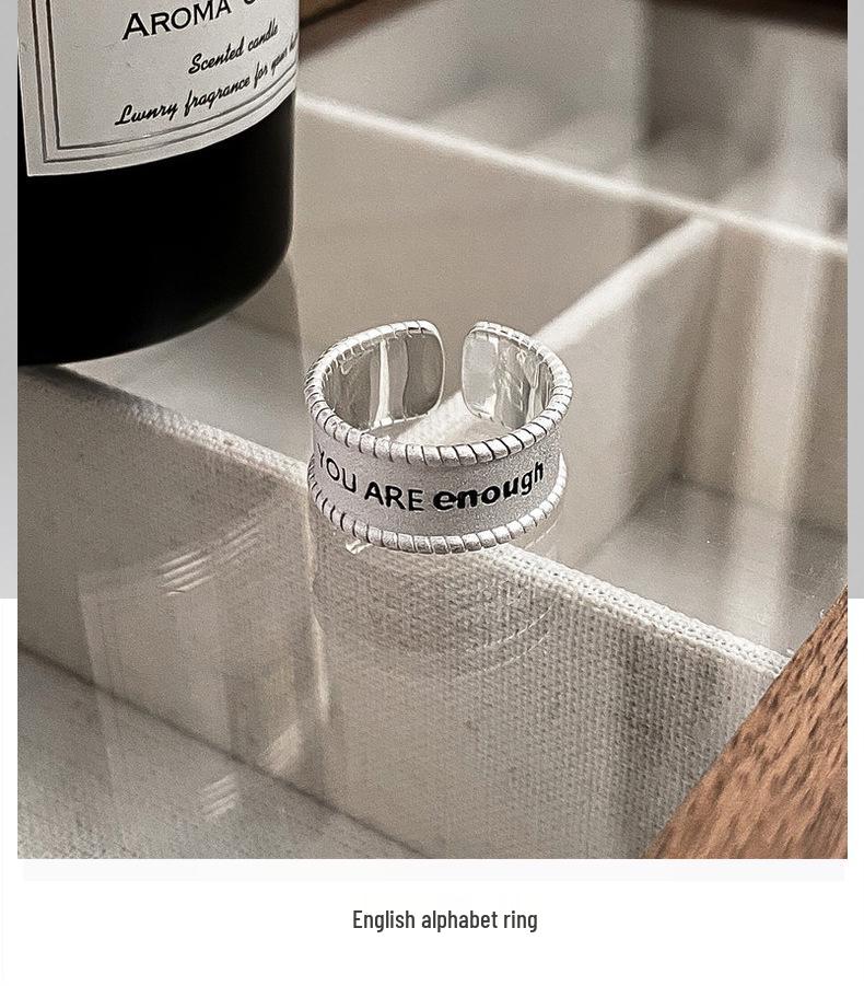 Korean Style S925 Sterling Silver Letter Ring - Trendy Retro INS Blogger Favorite