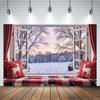 Winter Wonderland Christmas Backdrop Window Xmas Tree Snow Snowflakes Photography Background Photo Studio Banner Photozone