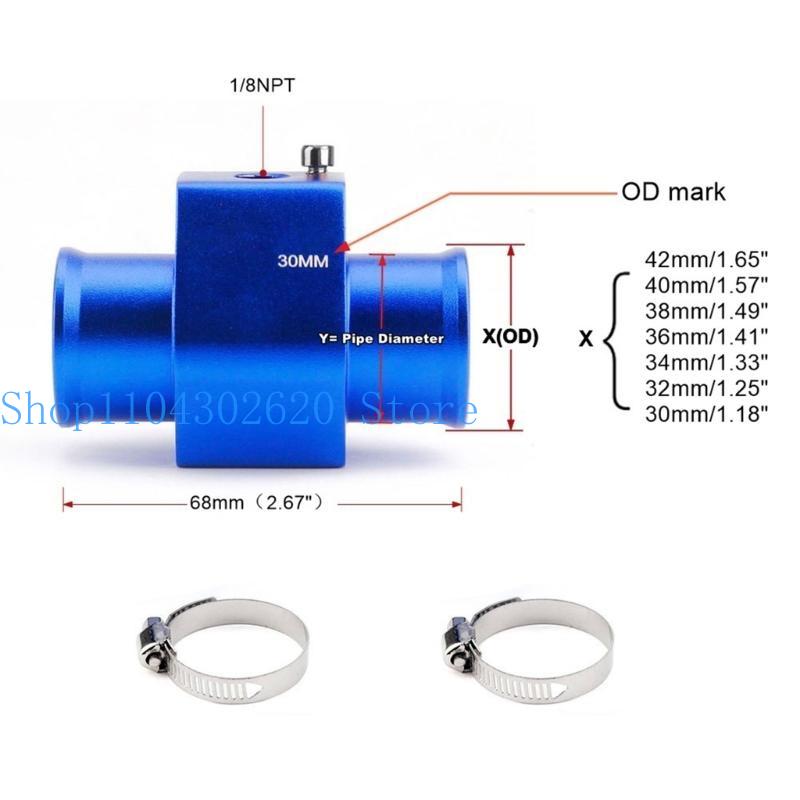 652F 18/20/22/24/28/30/32/34/36/38/40MM Radiator Adaptor Water Temp Gauge Temp Hose Adapter Attachment Hose Clamps