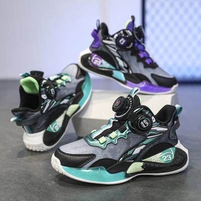 2025 New Fashion Shoes Middle and Older Children's Casual Rotating Button Sports Shoes Cushioning Mesh Breathable Basketball Shoes