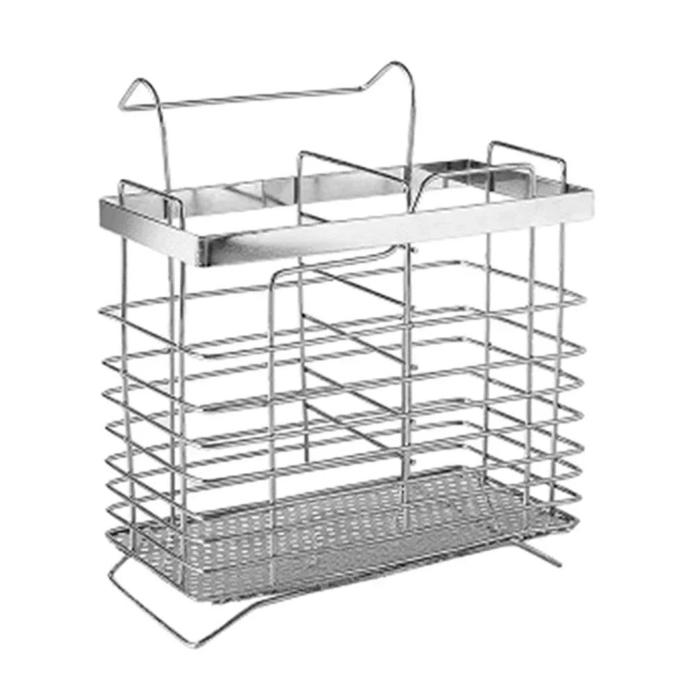 Stainless steel chopstick holder with built in draining system for kitchen use and space saving cutlery storage