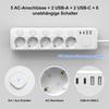 5AC EU Plug Power Strip Surge Protection with 6 Individual Switch and 4 USB Port Phone Charger 2m Extension Cable