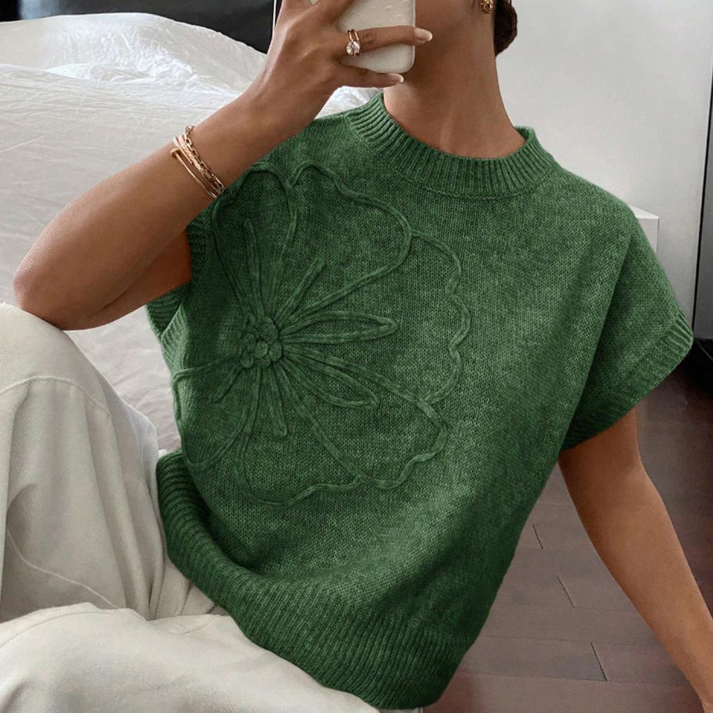 Damenweste Rundhals Bestickt Gestrickte Weste Modische Lagenlook Ärmelloser Pulloverweste Top