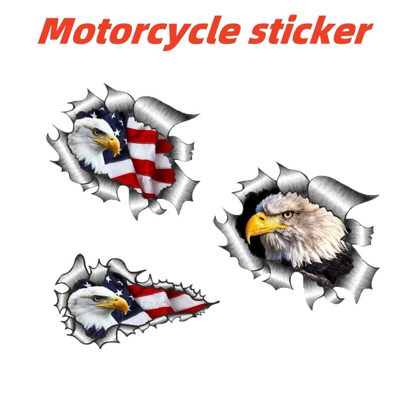 Motorcycle Sticker Personality Creativity Ripped Torn Metal Design with American Bald Eagle Us Flag Motif External Car Sticker