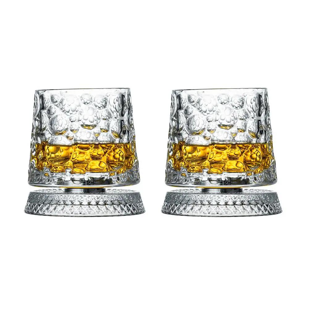 

New Whiskey Glasses Rotating Whisky Glass With Glass Rum Rotate Glass Degrees 360 Drinking Base Party Crystal Accessories 2 Q0M5 301-400ml