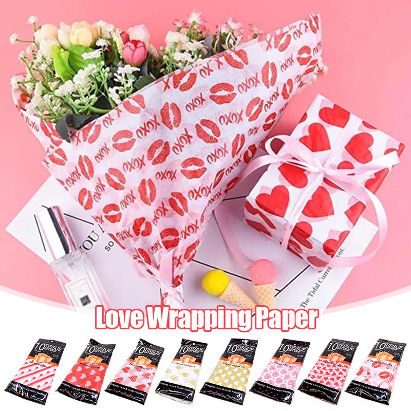 10Pcs Heart Tissue Paper for Handmade Craft Paper Diy Flowers Wrapping Gift Packing Paper Valentine's Day Wedding Party Supply