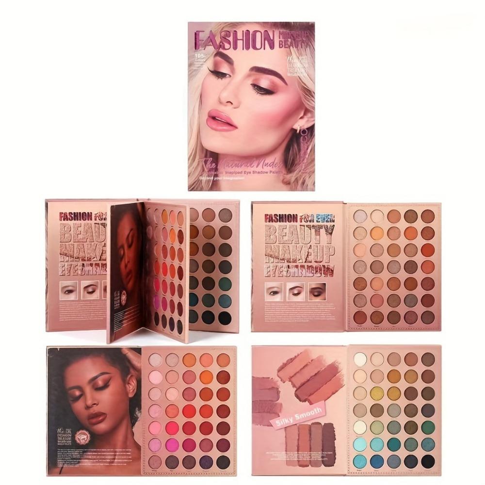 105 Color Eye Shadow Palette with Cute Lady Design in Book Shape, Shimmer and Matte Earth Tones Makeup