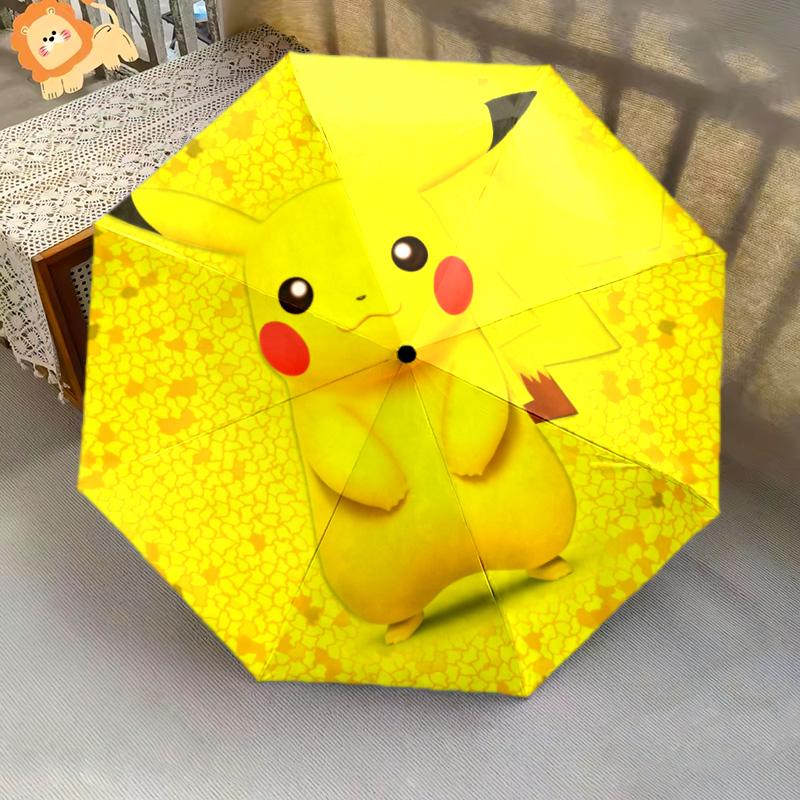 Happy Pikachu Pattern, Automatic Folding Umbrella, Portable and Foldable Design, 8 Ribs, a Christmas or Birthday Gift.
