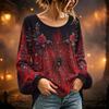Women's Round Neck Long Sleeve Halloween Print Blouse Top for Party Wear