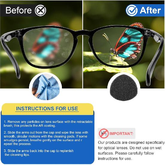 Enhon 8 Pcs Replacement Pads Compatible with Peeps CarbonKlean Eyeglass Cleaner, Replacement Cleaning Pads for Fingerprint Removal, Lens Cleaner for