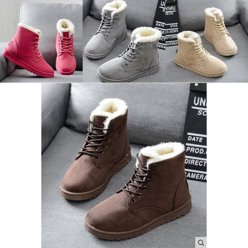 Cozy And Stylish Women's Faux Suede Fur Lined Winter Ankle Snow Boots