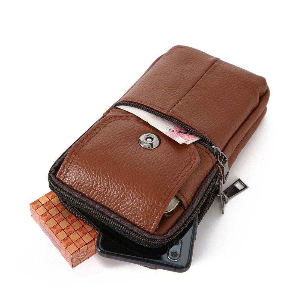 New Cowhide Leather Messenger Bag Multi-Pockets Small Mobile Phone Pouch Solid Color Chest Bag Male