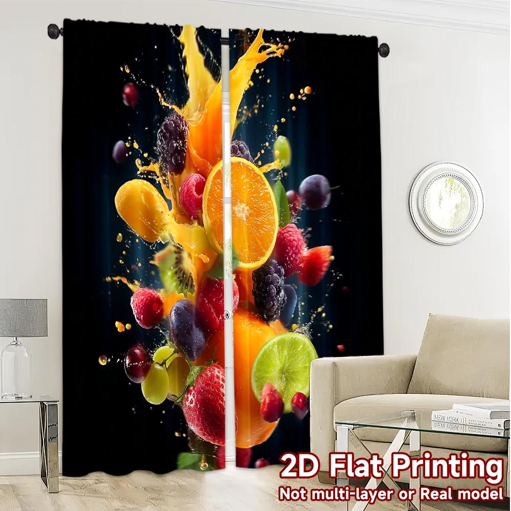 2pcs, 2D FLAT PRINTING Curtains (Without Rod) FruitSplash Chic Curtain Chic Versatile Fabric Curtains Decorations For Home