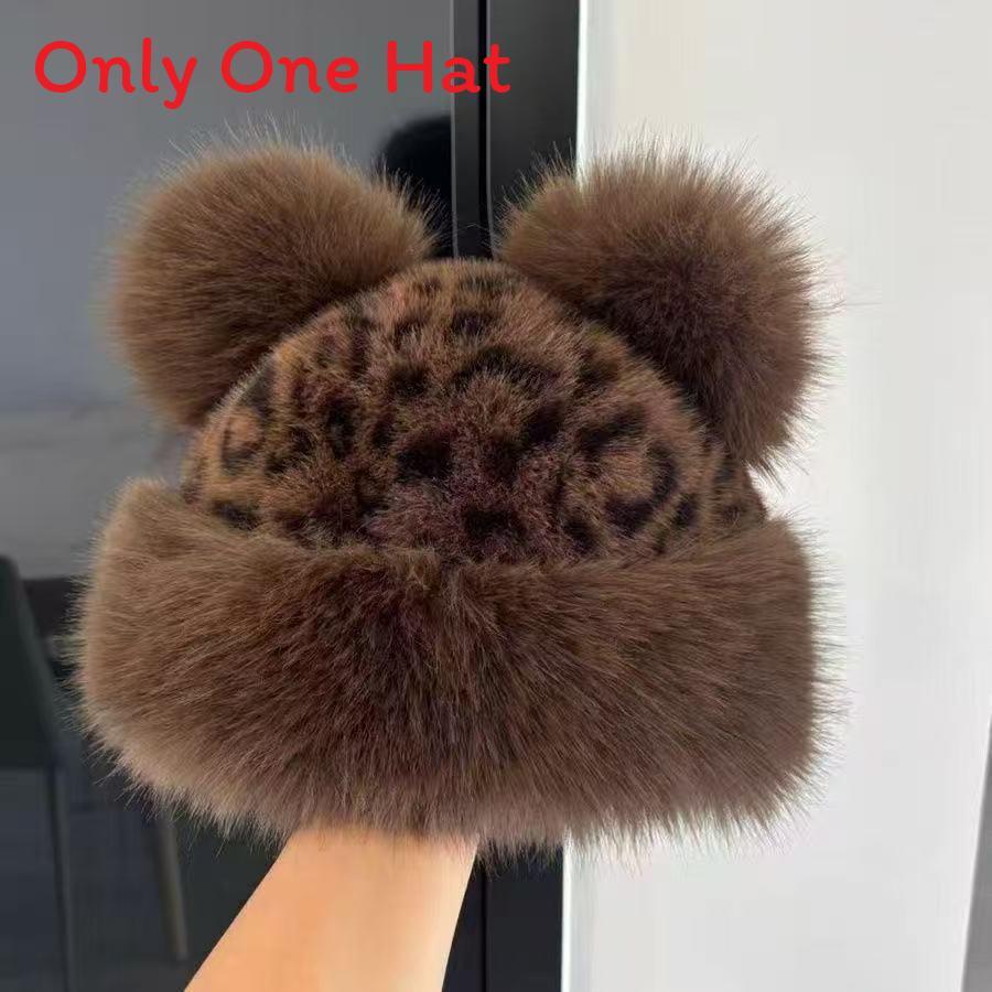 Mongolian Hat Faux Fur Leopard Print Warm Windproof For Autumn Winter Chic Style коричневый