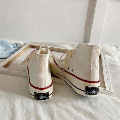 Zapatillas de lona de caña alta con suela gruesa de los años 70 para mujer, versátiles, de tela para estudiantes, nuevas de 2025, retro, Harajuku, zapatillas de skate, zapatos blancos