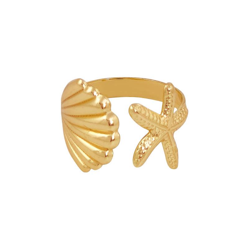 Stylish European-American Adjustable Bracelet  Summer Starfish Shell Ring Set