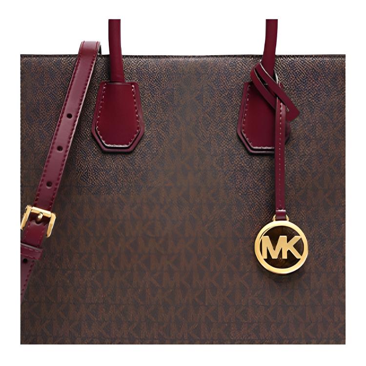Michael Kors MK Mercer Monogram Logo Color Block Commuter Tote Bag Women tote Brown Purple-Red 35F1GM9T8B-580
