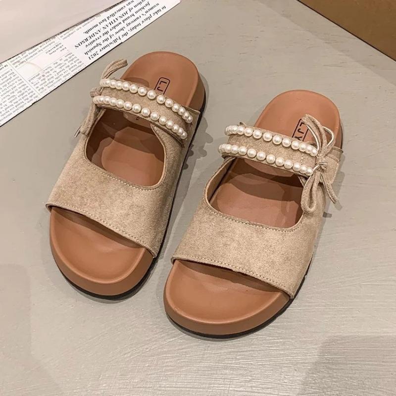 

2025 Spring New French Bow Toe Slippers Women s Outer Wear Platform Thick Bottom Half Slippers Fairy Style Shoes 39 хакі