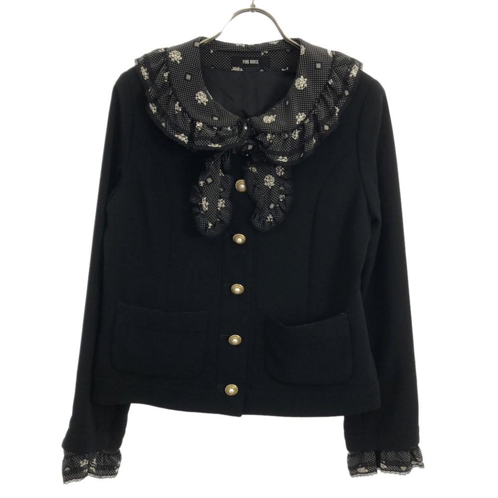 

PINK HOUSE Floral With frill lace Jacket M black Women Used