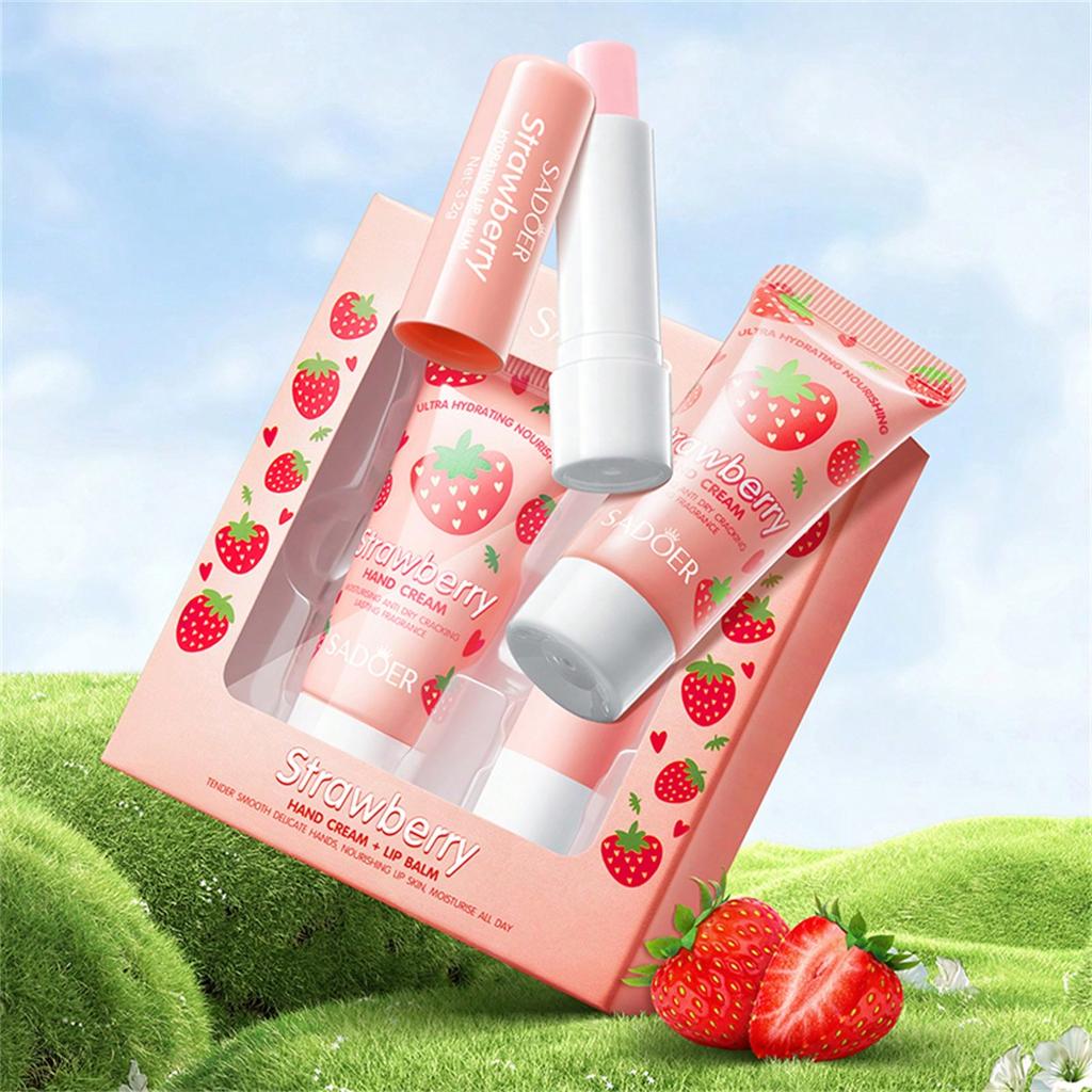 PEACH HAND CREAM LIP BALM SET Moisturizes Prevents Dryness Cracking Improves Skin Brightens