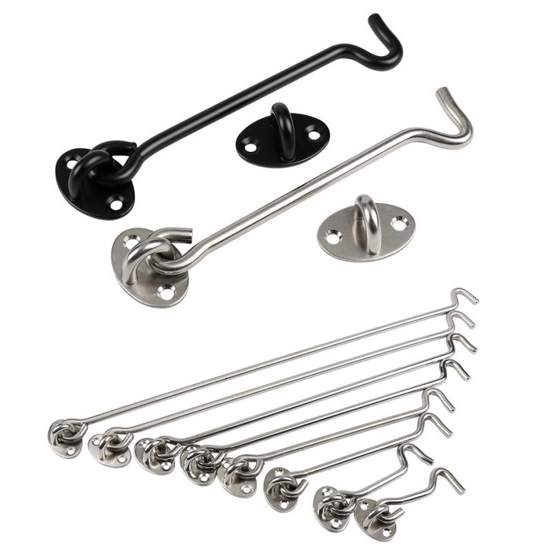 Edelstahl Heavy Duty Sichtschutz Haken und Öse Riegel Schloss mit Schrauben Schwarz Silber Scheunentor Einfache Schlösser Torriegel Fenster Wind