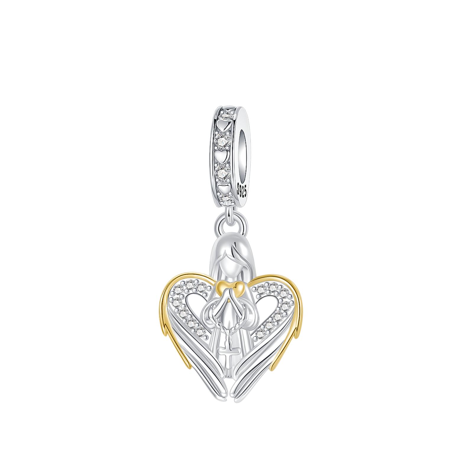 

Copper Prayer Guardian Angel Pendant Cross Religion Charm Fit Original Charms Bracelet Women Diy Jewelry Gift