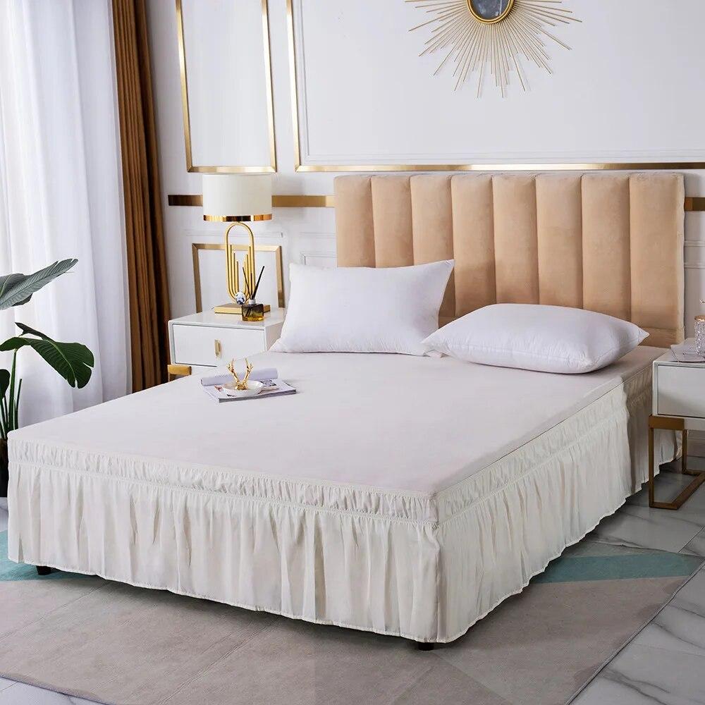 Solid Color Elastic Ruffle Bed Skirt Wrap Around Style Comfortable Fade Resistant Bed Cover Without Surface Twin Queen King Size