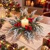 Red Berry Artificial Wreath Candle Rings DIY Xmas Pillar Candlestick Wreath Candle Holder  Xmas