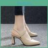 3442 Soft Leather Heels High Womens 2023 Summer New Pointed Toe Baotou Versatile Thick Heel Sandals