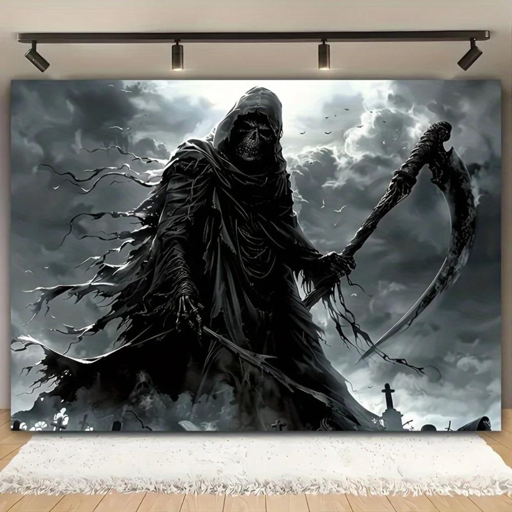 Halloween Gothic Skeleton and Sickle Theme Banner Photography Background Halloween Home Decoration Photography Background Cloth