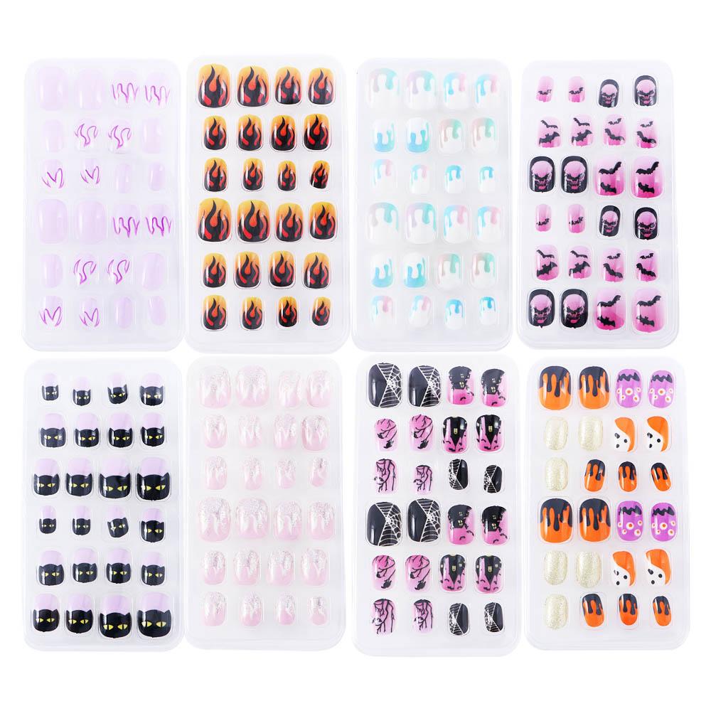 Glue Self Press On Fire Full Cover Nail Art Decorations Fake Nail Tips Manicure Short False Nails
