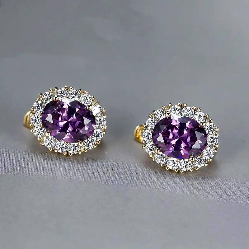 Ladies' Elegant Synthetic Zircon Surround Earrings, Available in Multiple Colors, Suitable for Exquisite Jewelry in All Occasions