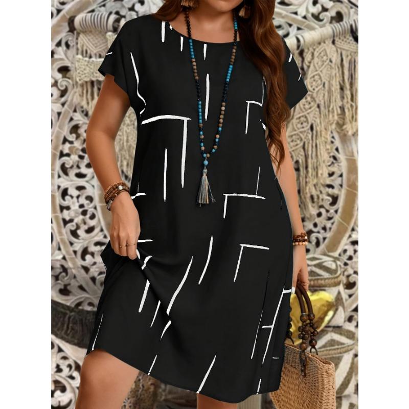 Women's Plus Size Casual Short Sleeve Printed Dress for Spring/Summer