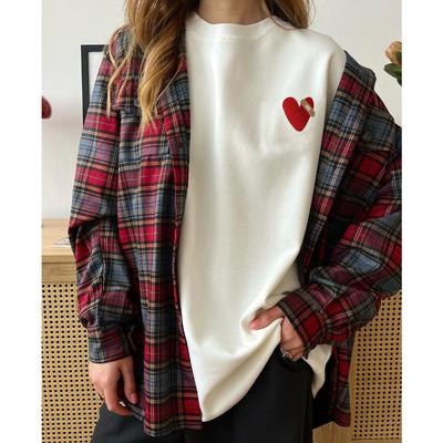 Hirsionsan Small Heart Graphic Printed T Shirt Women Summer Cotton Short Sleeve Loose Tee Female Oversized Girls Tops