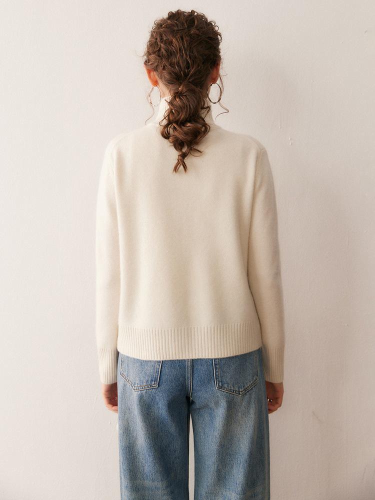 2025 A/W Women's Double-Layer Cashmere Stand Collar Cardigan Sweater with Zippers and Pockets