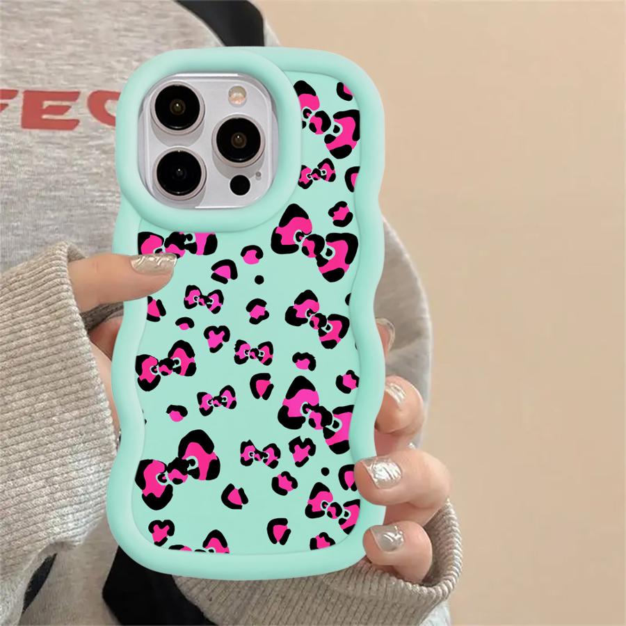 Soft Phone Cover Case for iPhone 15 Plus 11 16 Pro Max 8 12 13 14 17 Air XR Leopard Print Pink Love