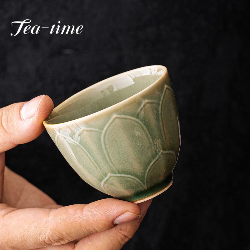 120ml Boutique Yue Kiln Celadon Lotus Exquisite Cup Tea Cup Retro Kung Fu Tea Master Cup Ceramic Single Personal Cup Drinkware