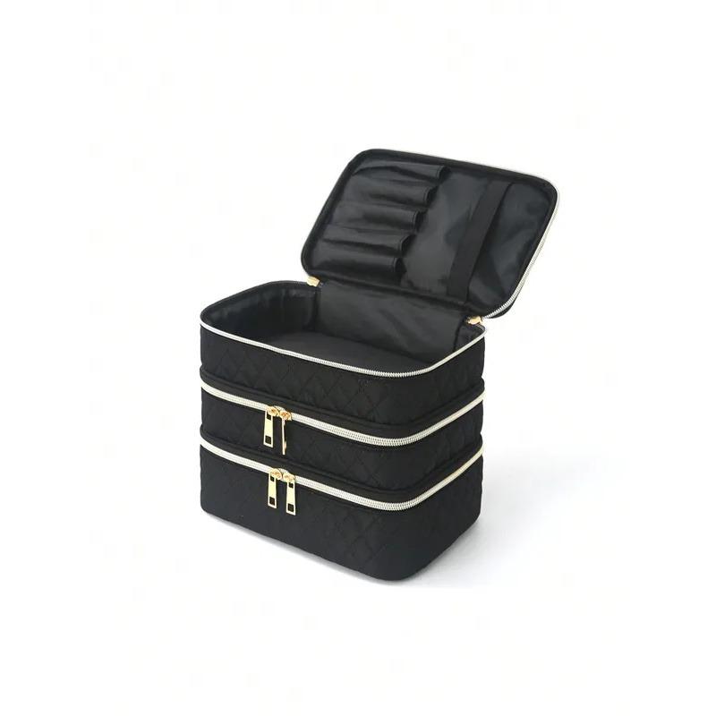 3 Layer Large Capacity Cosmetic Bag Quilted Multifunctional Portable Handbag for Women College Students Travel Dormitory