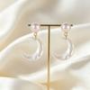 Natural freshwater pearl moon stud earrings for women, French light luxury design, natural white butterfly mother-of-pearl, crescent pendant earrings
