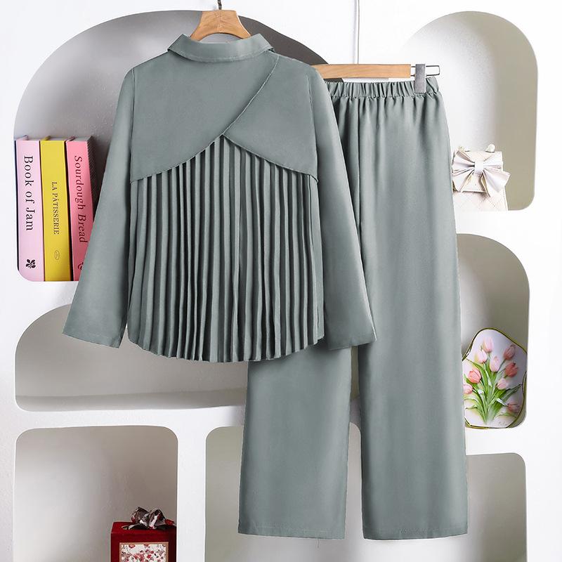 Mädchen Herbst Neue Mode Rückenplissiertes Langarmhemd + Lässige Lange Hose Set Kinderkleidung