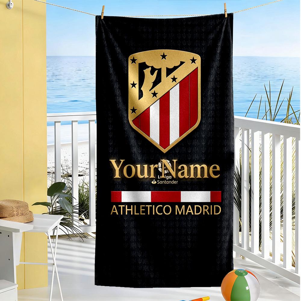 Atletico Madrid Customize Text Beach Towel High Absorbency & Quick-Dry Perfect for Traveling Yoga Camping and Swimming