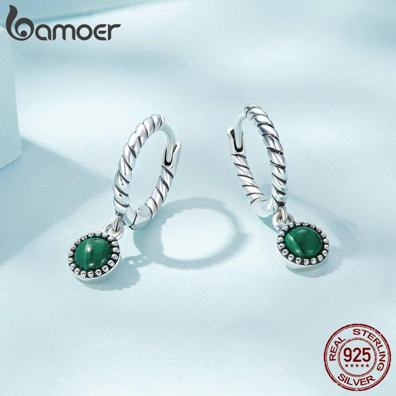 

BAMOER, стерлинговое серебро 925 пробы, малахитовые пряжки для ушей для женщин, роскошные серьги-капли с зеленым камнем, ювелирные изделия, свадебный подарок 925 silver