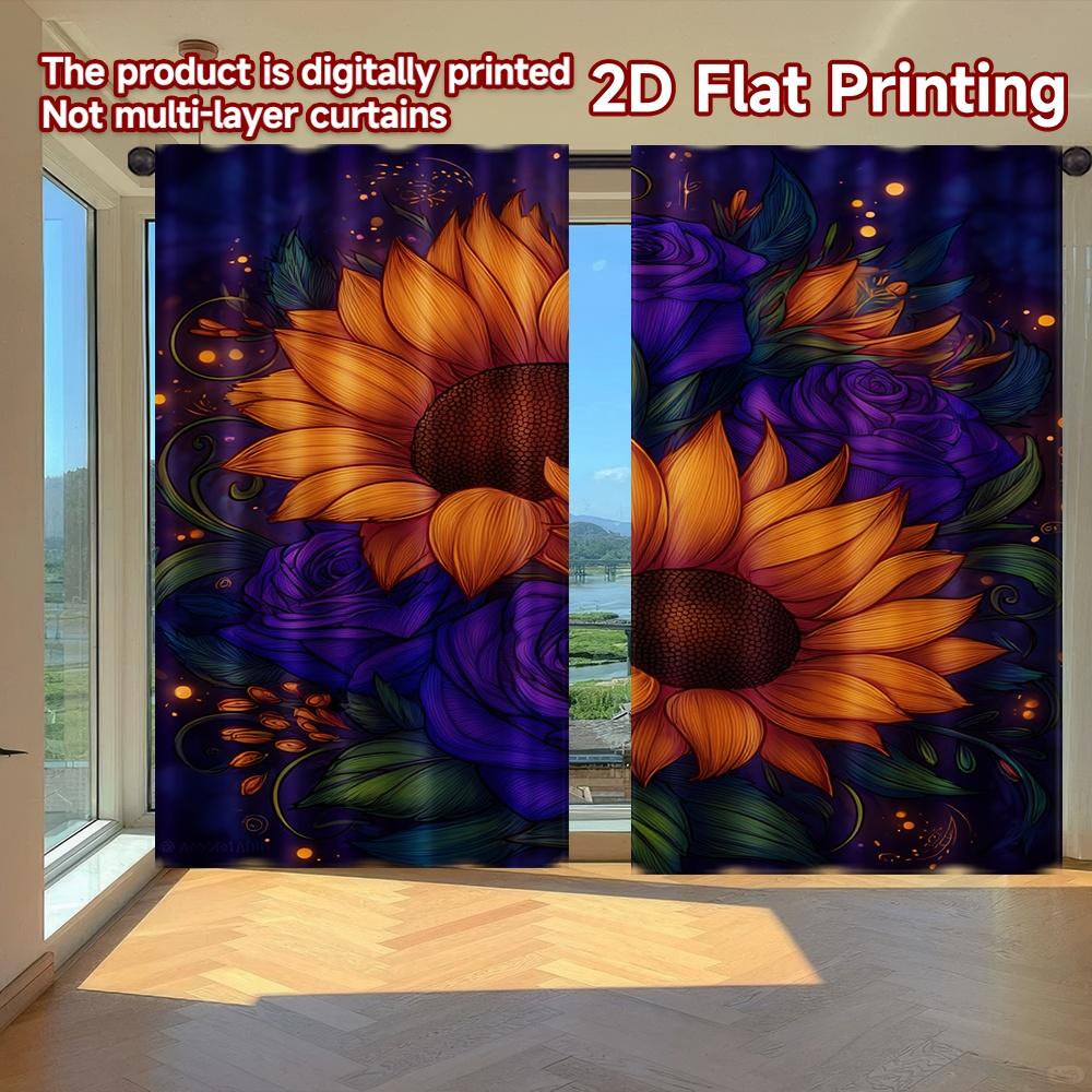 

2D FLAT PRINTING 2pcs Curtains (Without Rod) Floral Sunflowers and Roses Valentine is day Festival Popular Curtains&Drapes 100*130 Grommet Top 1pcs