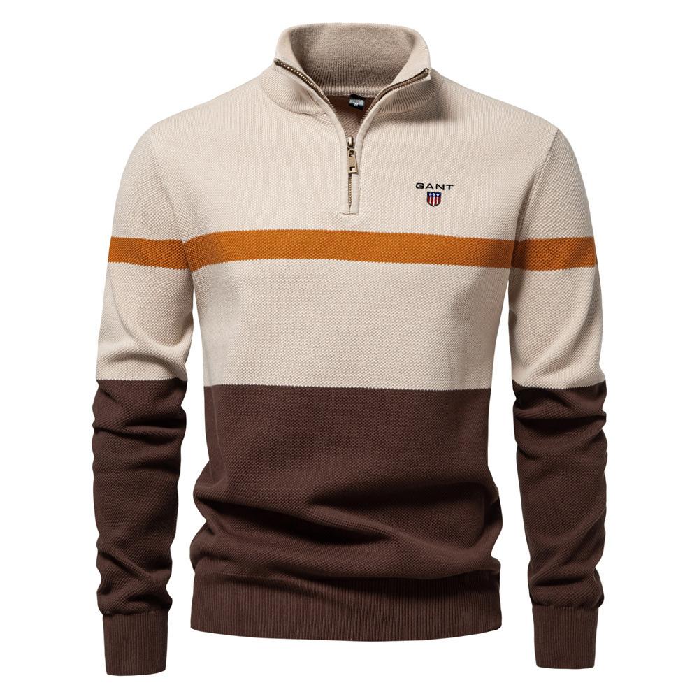 

Gant Осень/Зима Вышитый Новый Большой Стоячий Воротник Мужской Свитер Полумолния Цвет Блок Вязаный Свитер Качественная Мужская Одежда S