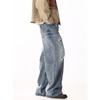 American Retro Loose Dirty-Dyed Distressed Jeans for Men and Women with Unique Design, Whiskered Casual Straight-Leg Wide-Leg Pants