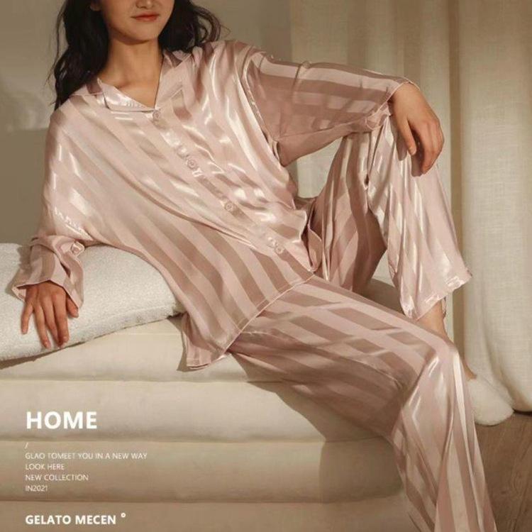 Ice Silk Pajamas Women Long Sleeve Lace Green Premium Sense Two Piece Sweet Homewear Love Blue