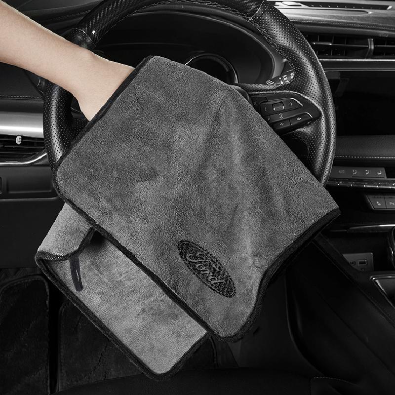 Car Wash Microfiber Towel Auto Emblem Cleaning Drying Rag Cloth For Ford Fiesta Ranger Focus MK3 Kuga Mondeo Fusion Accessories