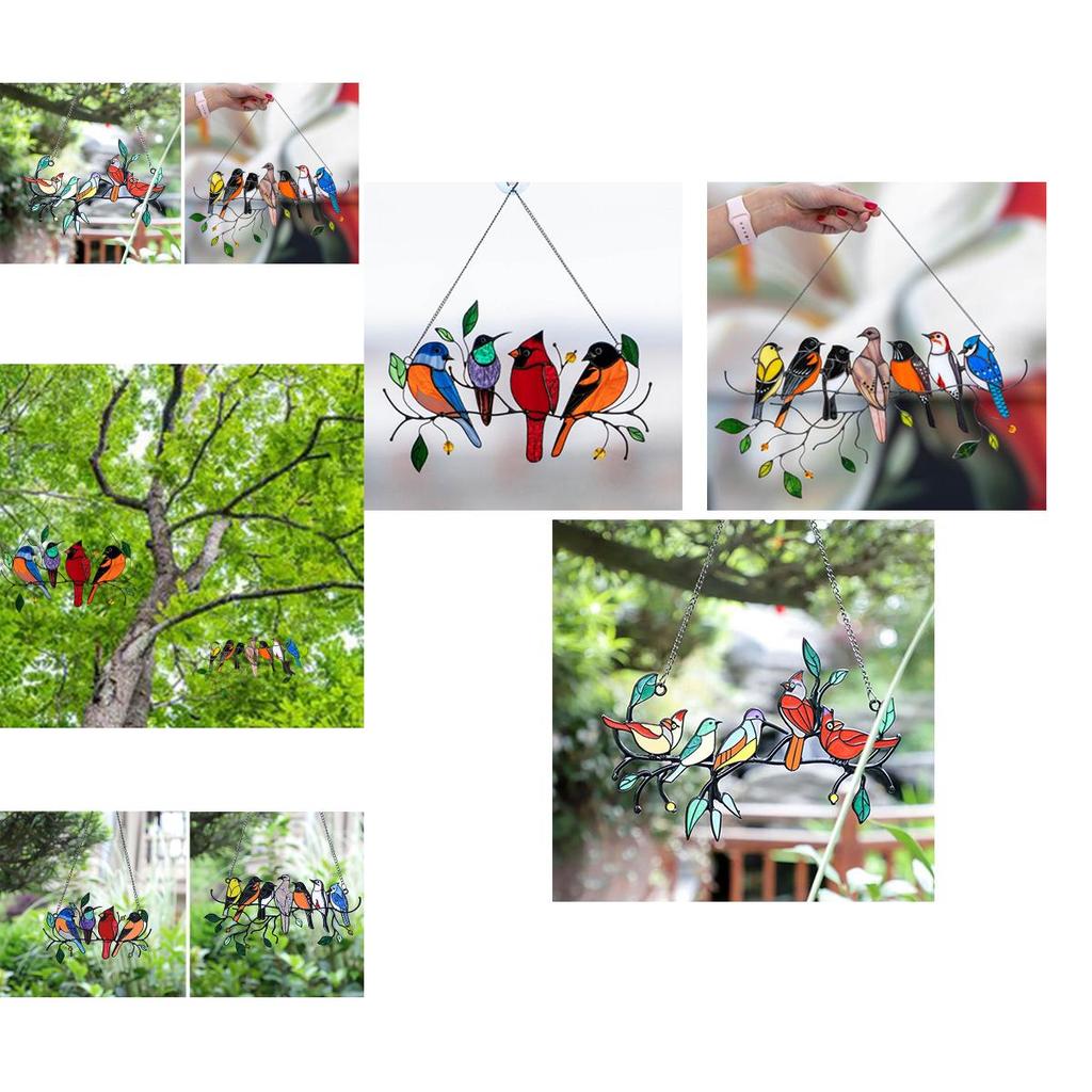 Stained Glass Birds Window Panel Beautiful Balcony Decor Suncatcher